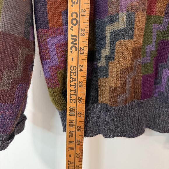 Peruvian Connection Alpaca Grandpa Sweater Colorful Geometric Pattern Crew Large - Picture 5 of 7